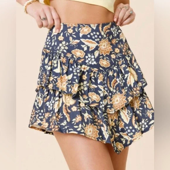 Francesca's Collections Floral Mini Skirt - Navy and Yellow NWT - Picture 1 of 14